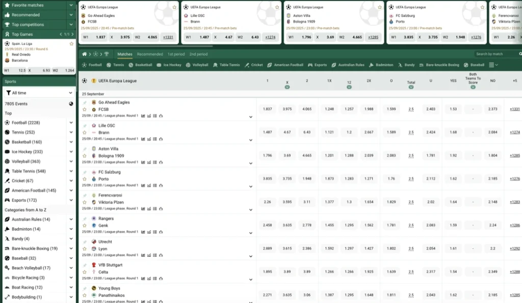 GreenBet Sports Betting Markets